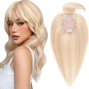 New Gold Blonde Hair Pieces 100% Real Human Hair topper 10” soft With Bangs
